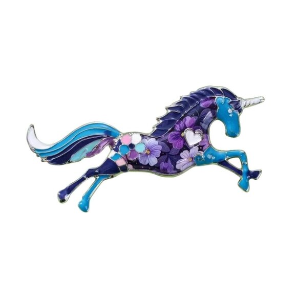 Unicorn Brooch Purple & Blue Enamel - Picture 1 of 2